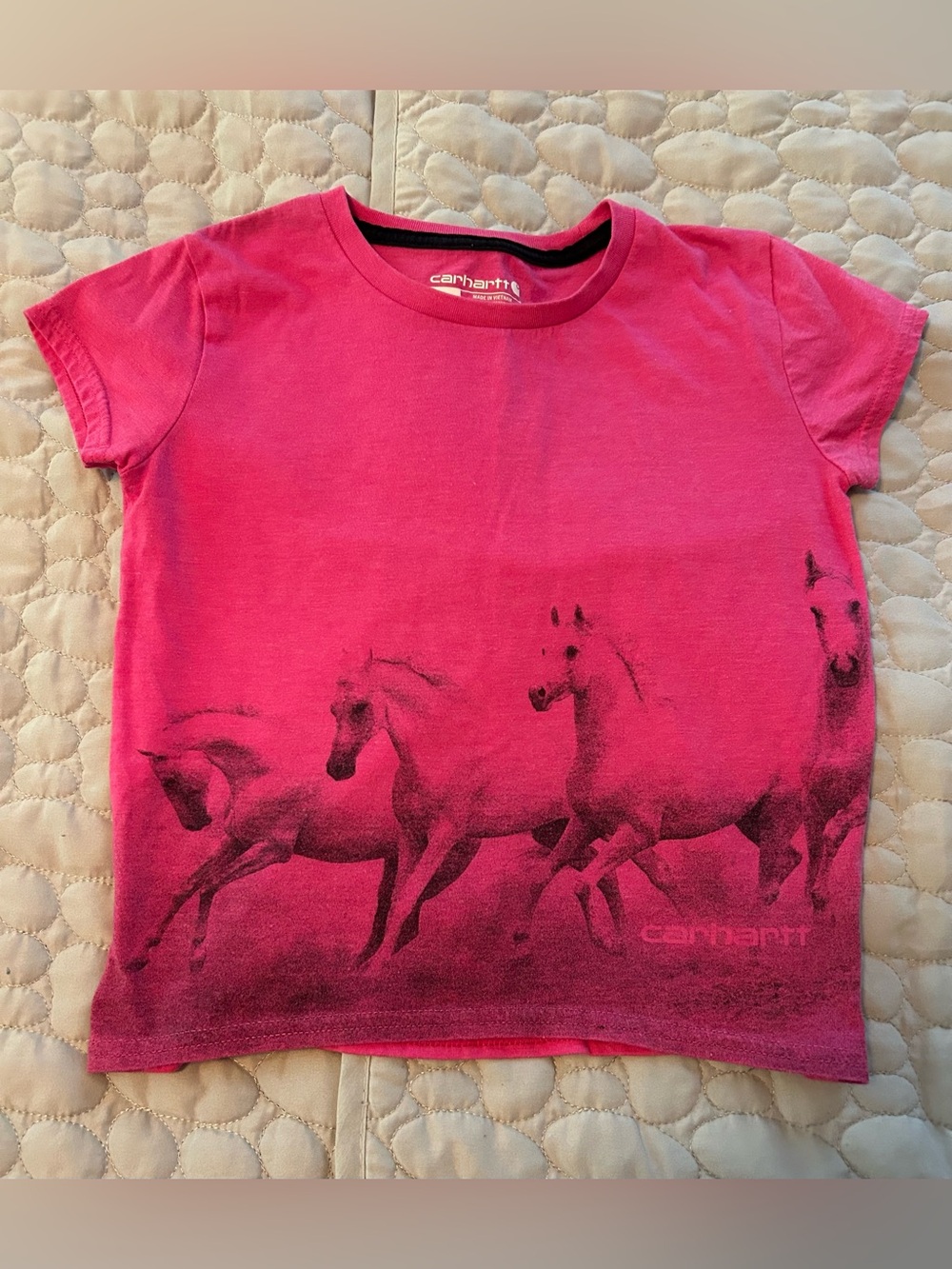 Carhartt Girls' Bright Pink Short Sleeve Tee with Running Horse Graphic Size 6X